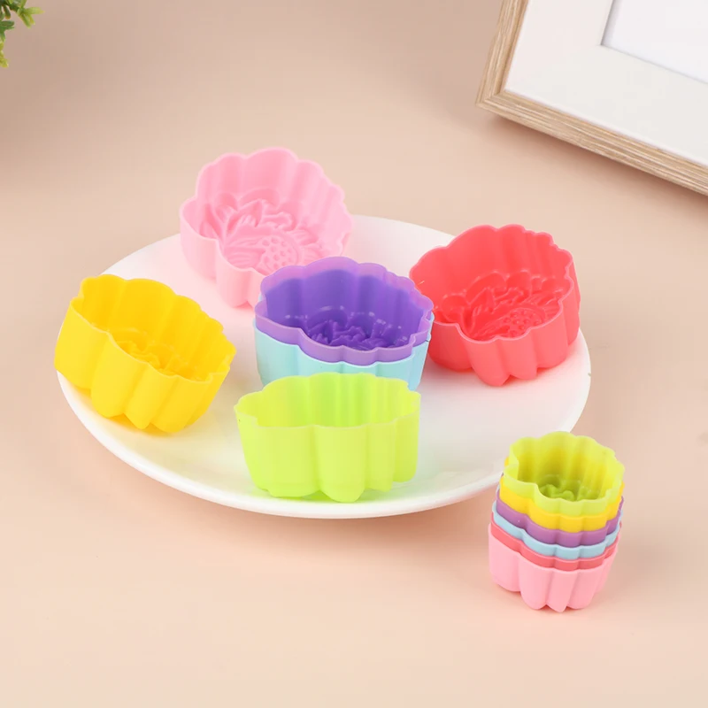 Cetakan kue silikon teratai 5 buah 3/5cm cetakan kue Muffin Kue antilengket dan cetakan kue silikon tahan panas dapat digunakan kembali