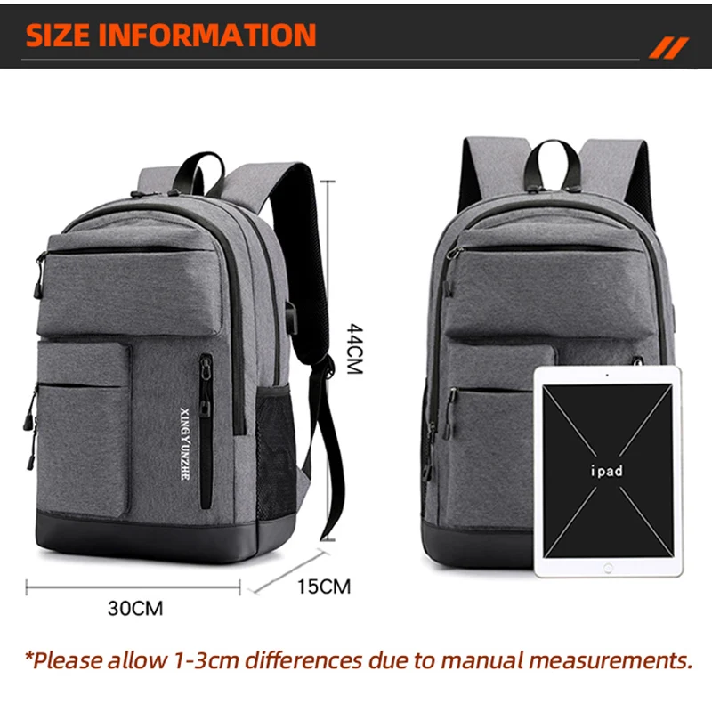 Zaino da lavoro maschile con ricarica USB Viaggio Viaggio Lavoro Zaino per laptop Borsa da campeggio per escursionismo all'aperto Zaino per il fine settimana