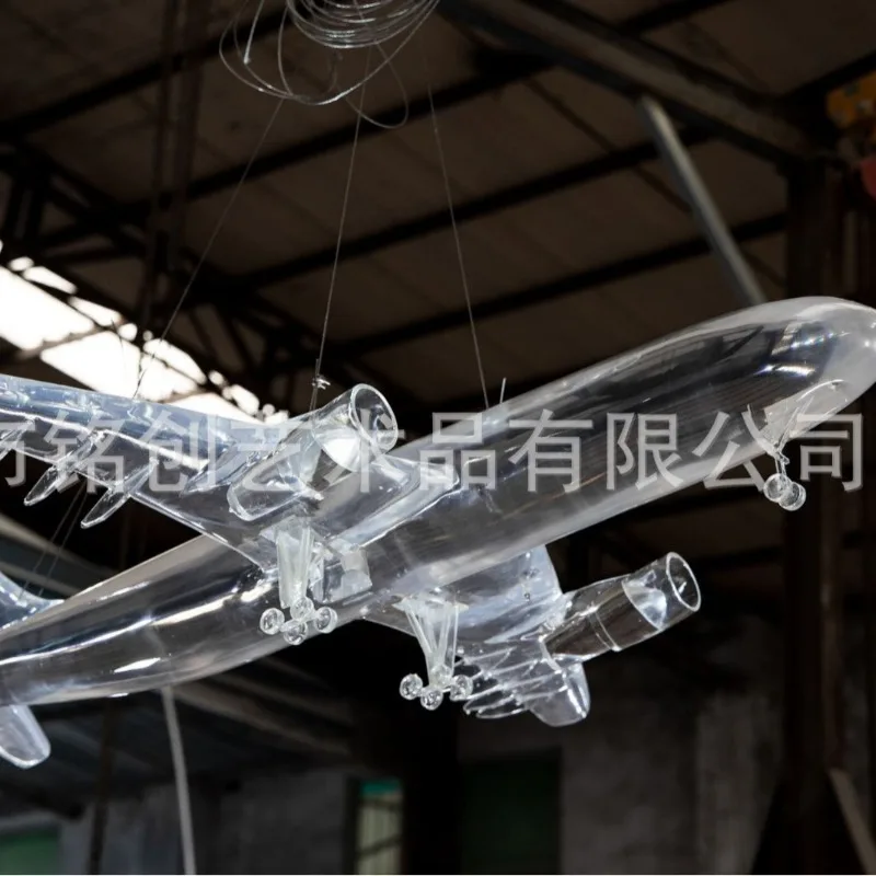 Transparent resin art installation, large aircraft model, large hoisting artwork, shopping mall, large art installation