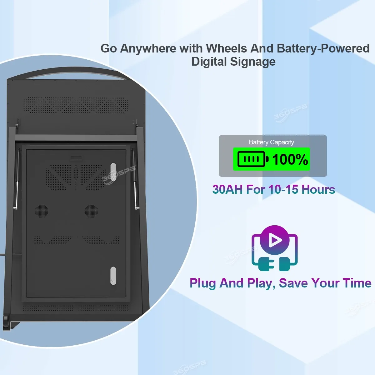 360SPB Batteriebetriebene 43-Zoll-Digitalanzeige-Ausstellung, tragbare LCD-Beschilderung für Innenwerbung