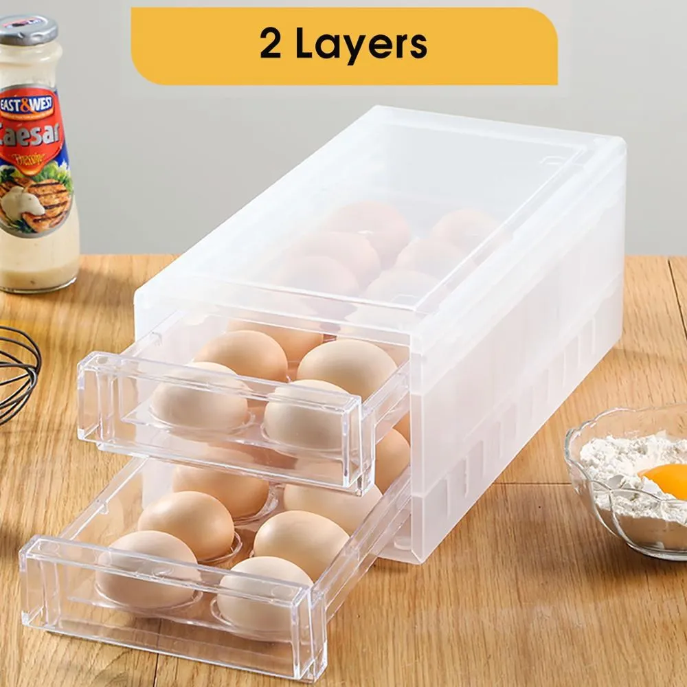 

Kitchen Containers 2 Layers Eggs Storage Containers Box with Drawer Refrigerator Organizer Egg Clear Box Case Keep Eggs Fresh