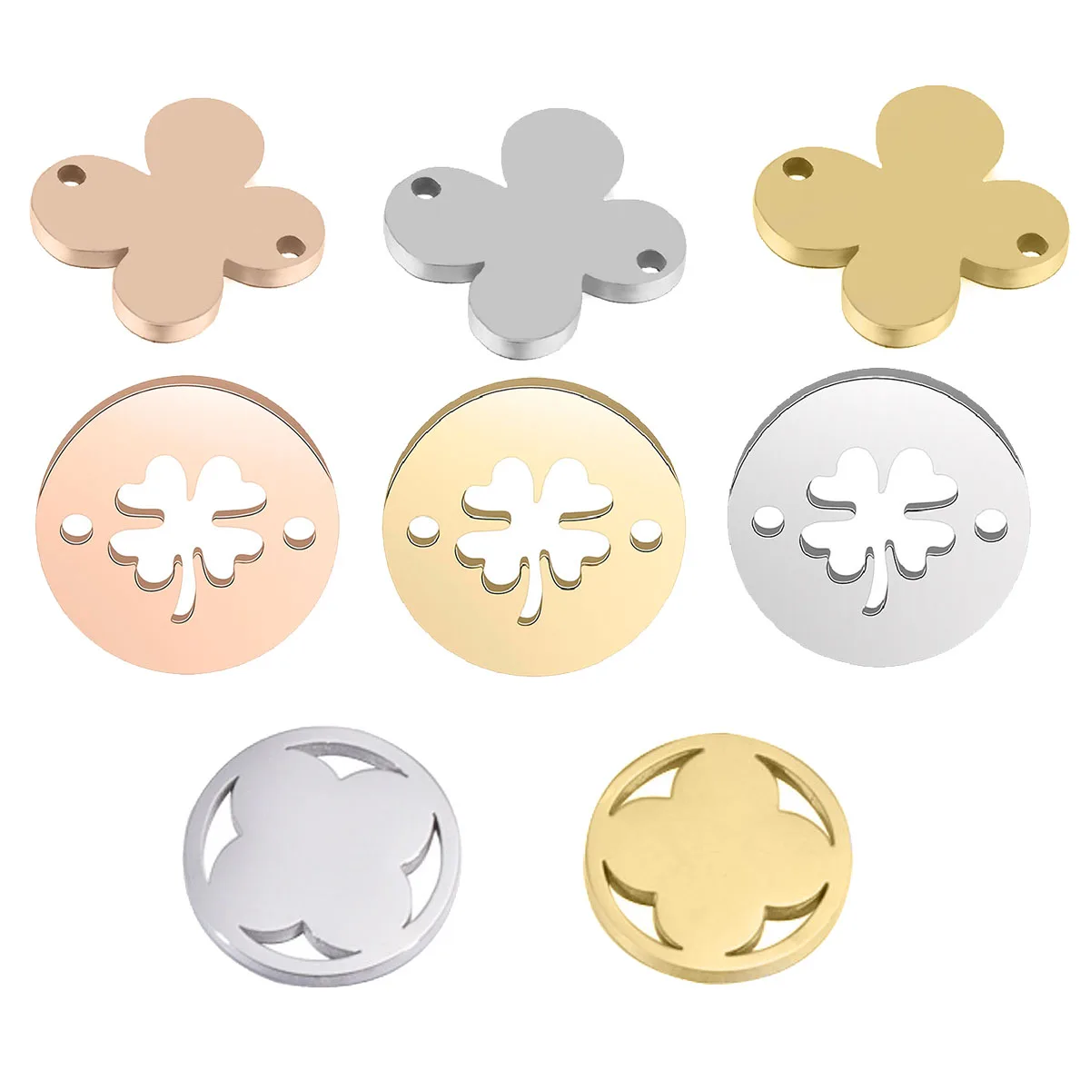 5Pcs Stainless Steel Lucky Plant Four-leaf Clover Charms Connectors  Flowers Charms For Making DIY Jewelry Bracelets Accessories