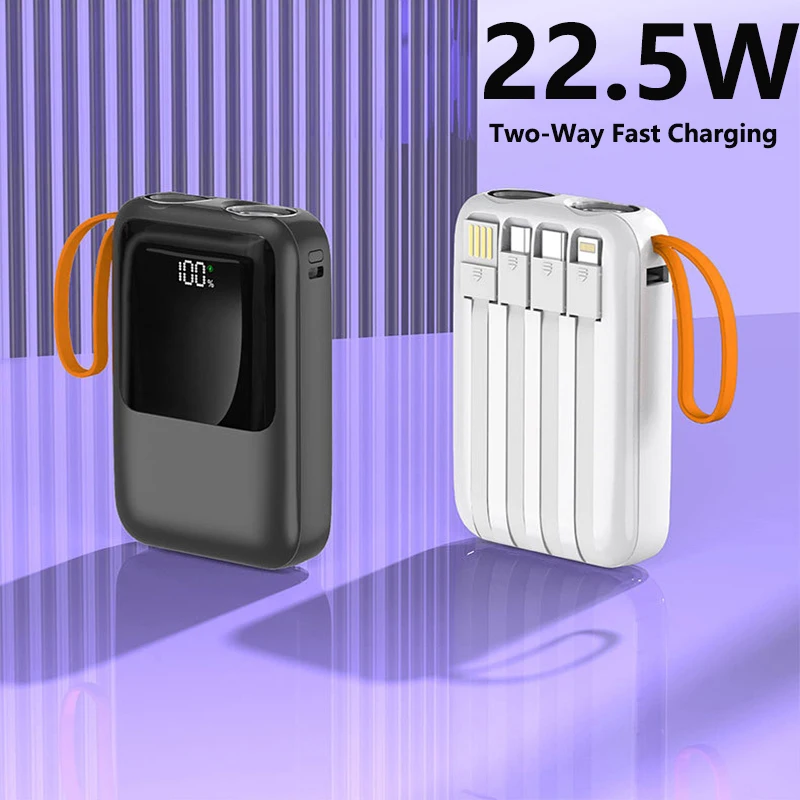 

Mini Power Bank 10000mAh Built in Cable 22.5W Type C Two-Way Fast Charging Powerbank for iPhone 15 14 Samsung S23 Huawei Xiaomi