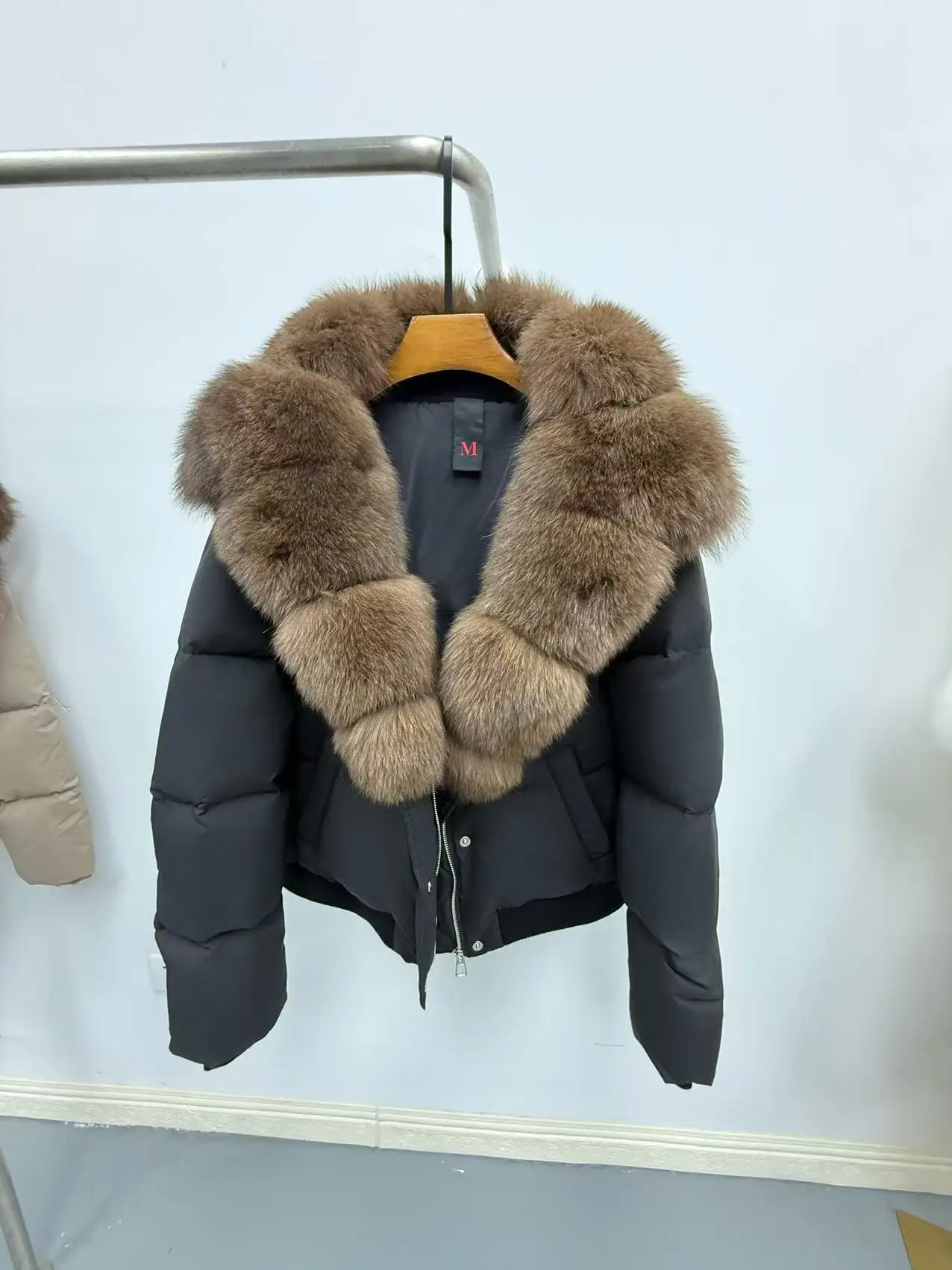 

Thiened White Goose down Jaet Women's ort Loose Faion Casual Outerwear Fur Collar Autumn Winter New Arrival