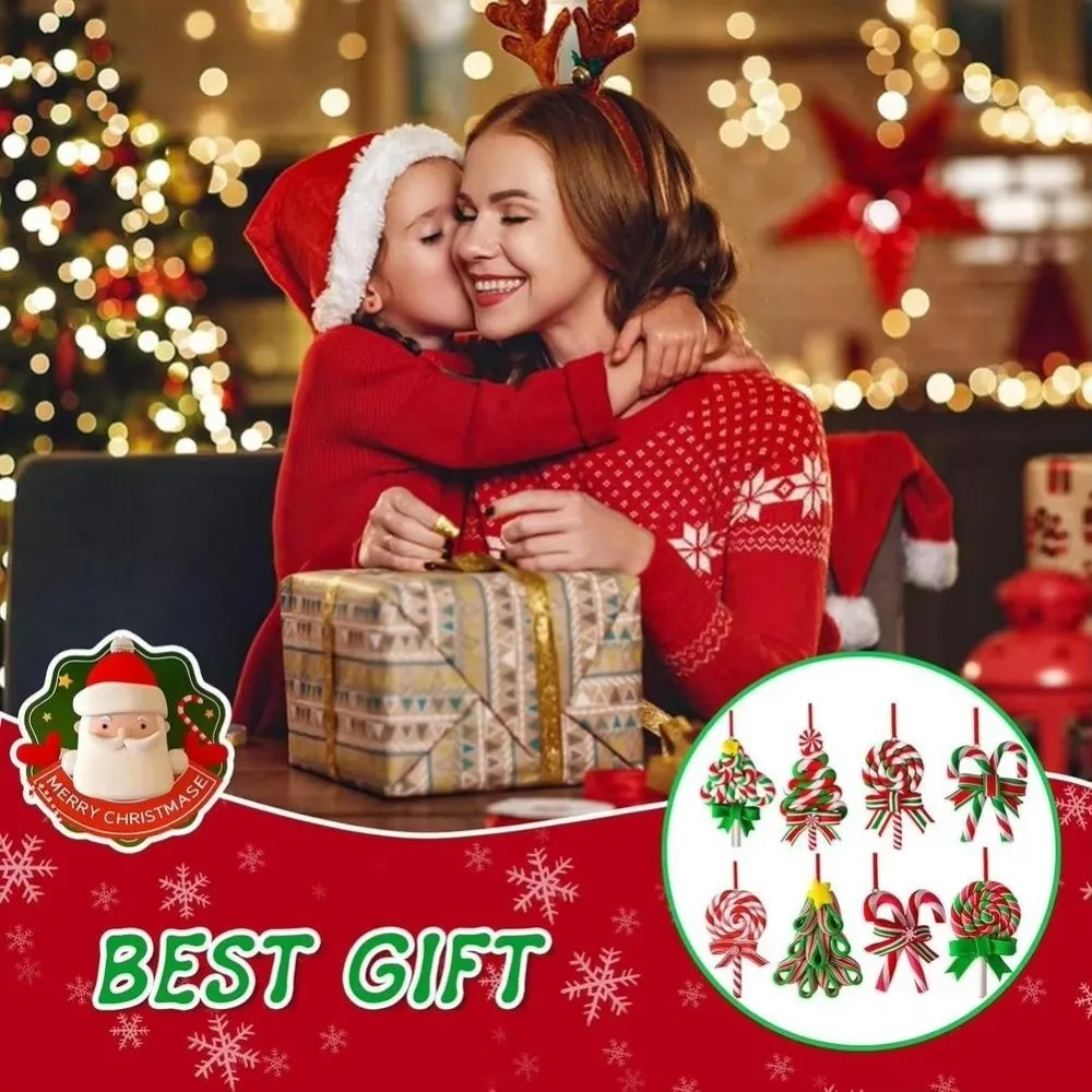 12/16 قطعة عيد الميلاد الملونة مصاصة الحلي اليدوية الحرفية الخشب شجرة عيد الميلاد زينة قلادة خشبية عطلة ديكور