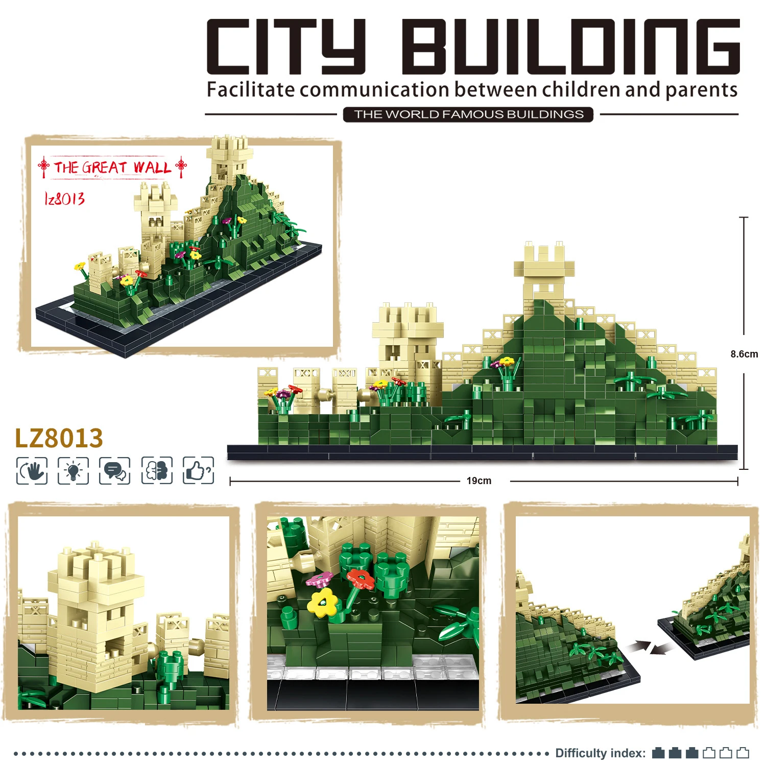 World Famous Historical Architecture Micro Building Block China Badaling The Great Wall Model Brick ToyS Nanobrick With Light