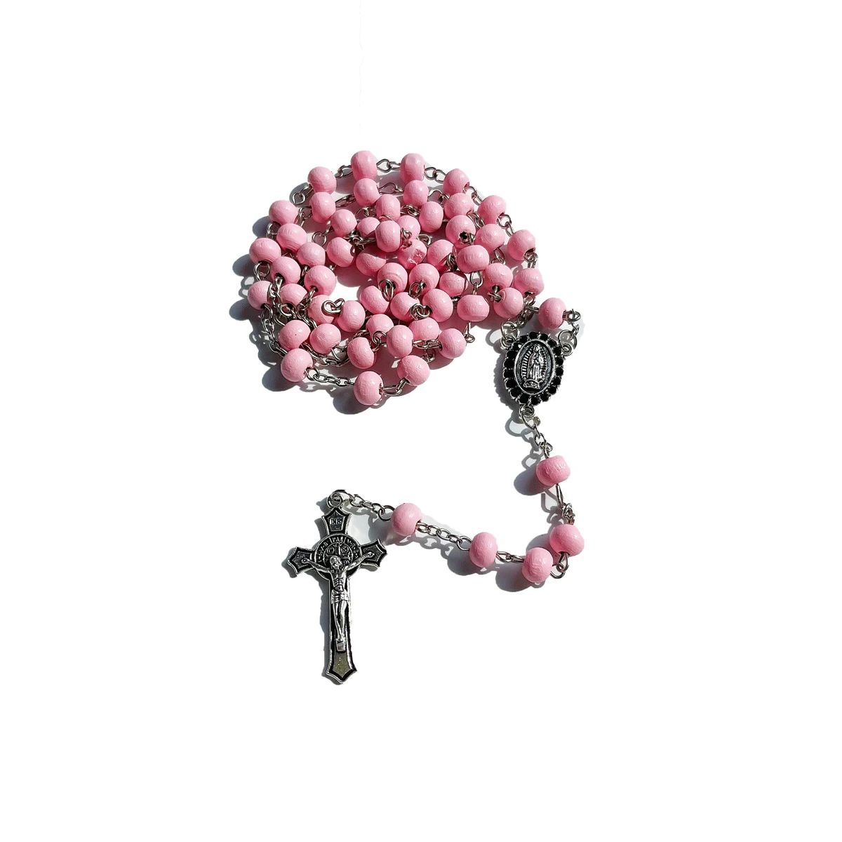 المباركة مريم العذراء الوردي بتلات الورد المعطرة مسبحة خشبية سانت كريستال حجر الراين موصل اليدوية الخرز الخشبي الكاثو