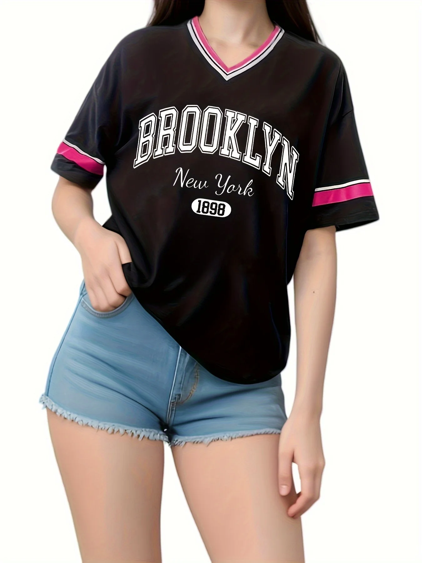 

Новинка 2025 года, женская спортивная футболка Brooklyn1998v с вырезом, удобная дышащая и быстросохнущая летняя свободная женская футболка