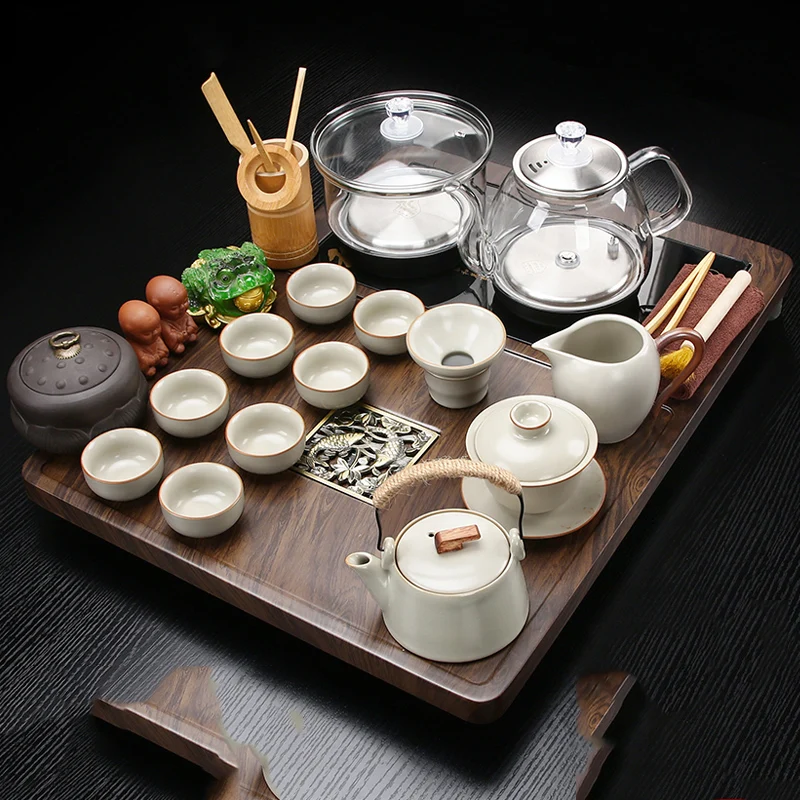 Tableware Drip Tea Tray Accessories Coffeeware Wooden Ceramic Tea Tray Wood Plates For Food Coasters Bandeja Madera Teaware 5