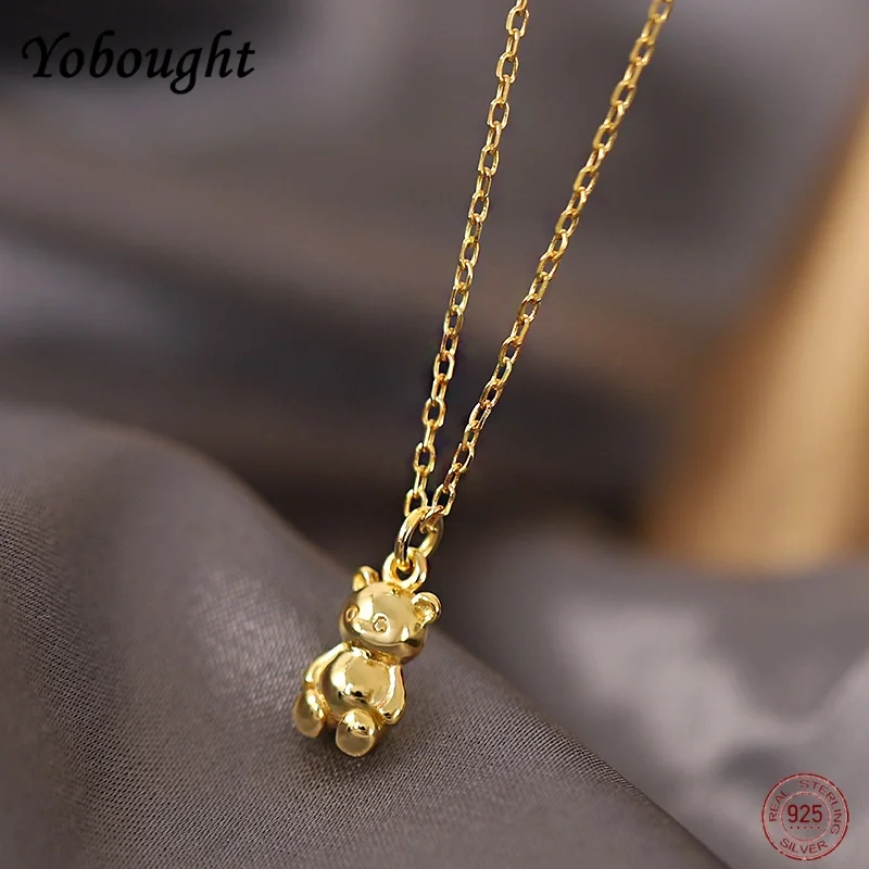 Korean S925 Ssterling Silver Necklace ins Cute Cartoon Mini Teddy Bear Doll Necklace For Female Niche Collarbone Necklace