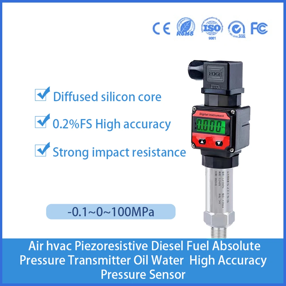 LCD Display Pressure Transmitter 4-20mA Output Air Water Liquid Oil Transducer Vacuum Pressure Negative Pressure Sensor