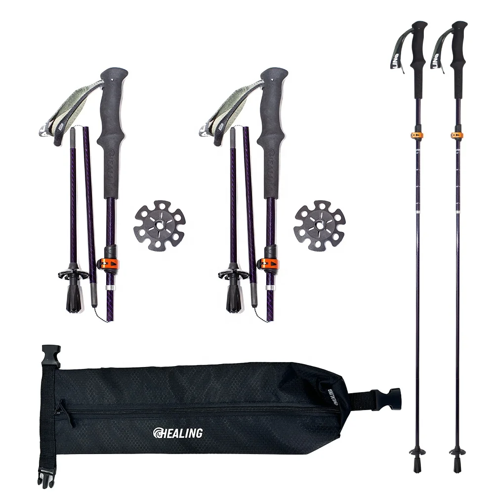 5-Section Carbon Fiber Hiking Stick Tungsten Steel Tip Portable Telescopic Adjustable Modern Travel Climbing Trekking