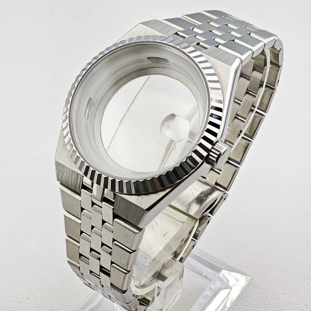 39.5mm メンズ シルバー ケース ウォッチ NH35 ムーブメント フルボディ ミラー サファイア ダイヤル 33.8mm 高品質時計部品 NH35 ダイヤルに適合