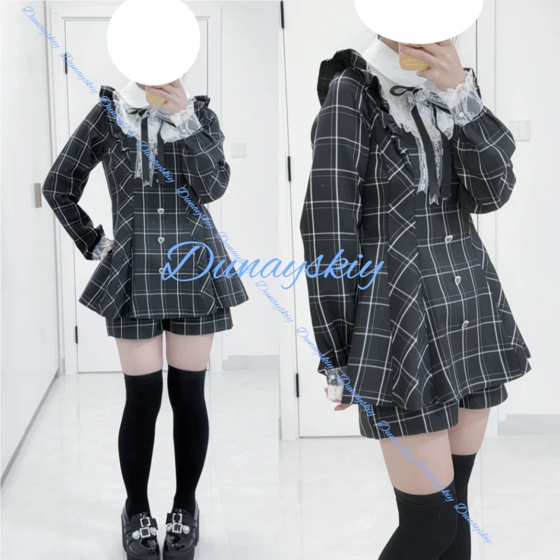 

Jirai Kei Black Long Sleeve Lace Bow Ryousan Dress Y2K Aesthetic Women Sweet Kawaii Dark Gothic Lolita Y2K Skirt Japanese Style