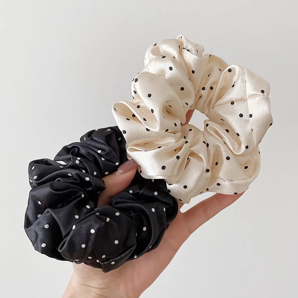 1Pcs Silk Scrunchies For Hair Simulation Silk Polka Dot Large Intestine Hair Ring Gentle Retro Head Rope Hair Ring Hair Accessor image 5