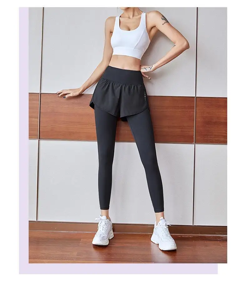 Damen-Herbst-Zwei-in-Eins-Leggings – Lauf-Yogahose mit hoher Taille und schlankmachendem Rocksaum, 4-Wege-Stretch von Studio to Street – Detail 7