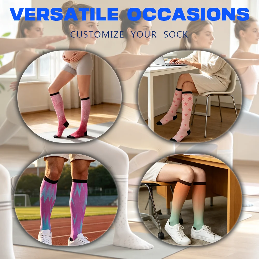 Customized Compression Calf Socks Personal Art Text 3D Sublimation Print Breathable Elastic Pressure Socks For Travel Daily Gift view 6