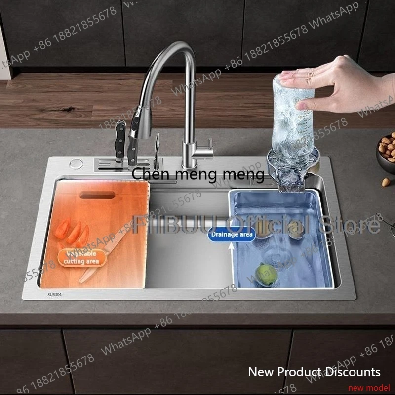 

Многофункциональная кухонная мойка из нержавеющей стали 304 большой емкости с одной чашей: рабочая станция для мытья, нарезки и слива овощей — полный комплект