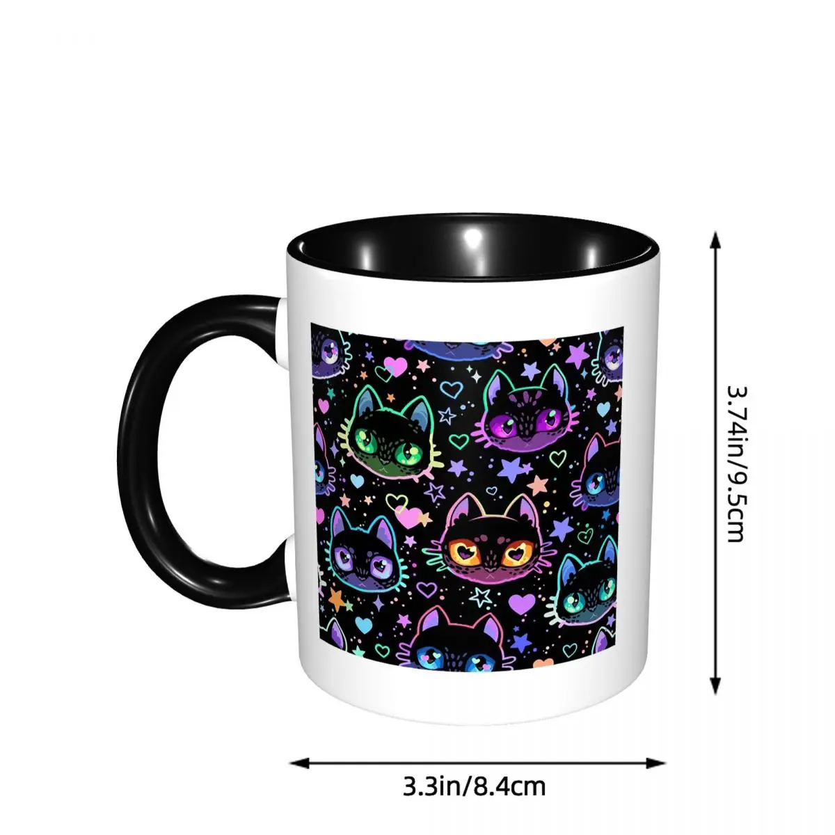 Colorful Cat Silhouettes Cartoon Black Cats Mug Funny Ceramic Coffee Cups Tea Mugs Milk Cup Drinkware Gift for Woman Man