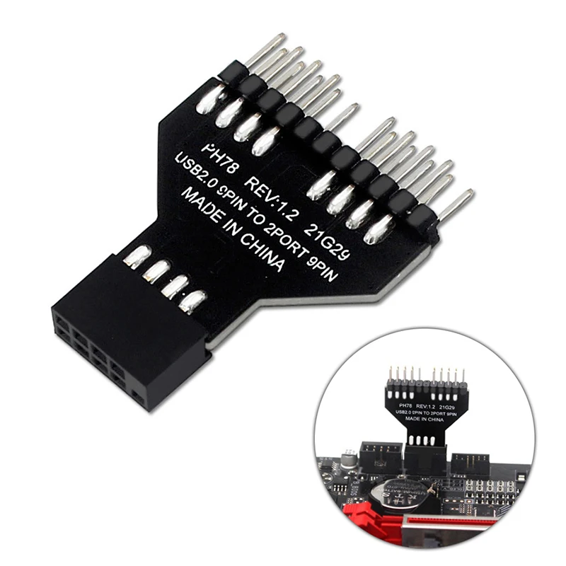 Fan Splitter USB 2.0 1 To 2 Port 9 Pin Cable Adapter Lamp Fan Motherboard Front Panel Plug Connector