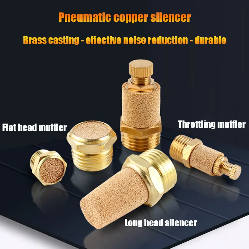 Pneumatic Copper Silencer Flat Head/Throttling/Long Head Silencer BSL-01/02/03/04/06 Noise Reduction Silencer 4 Pcs