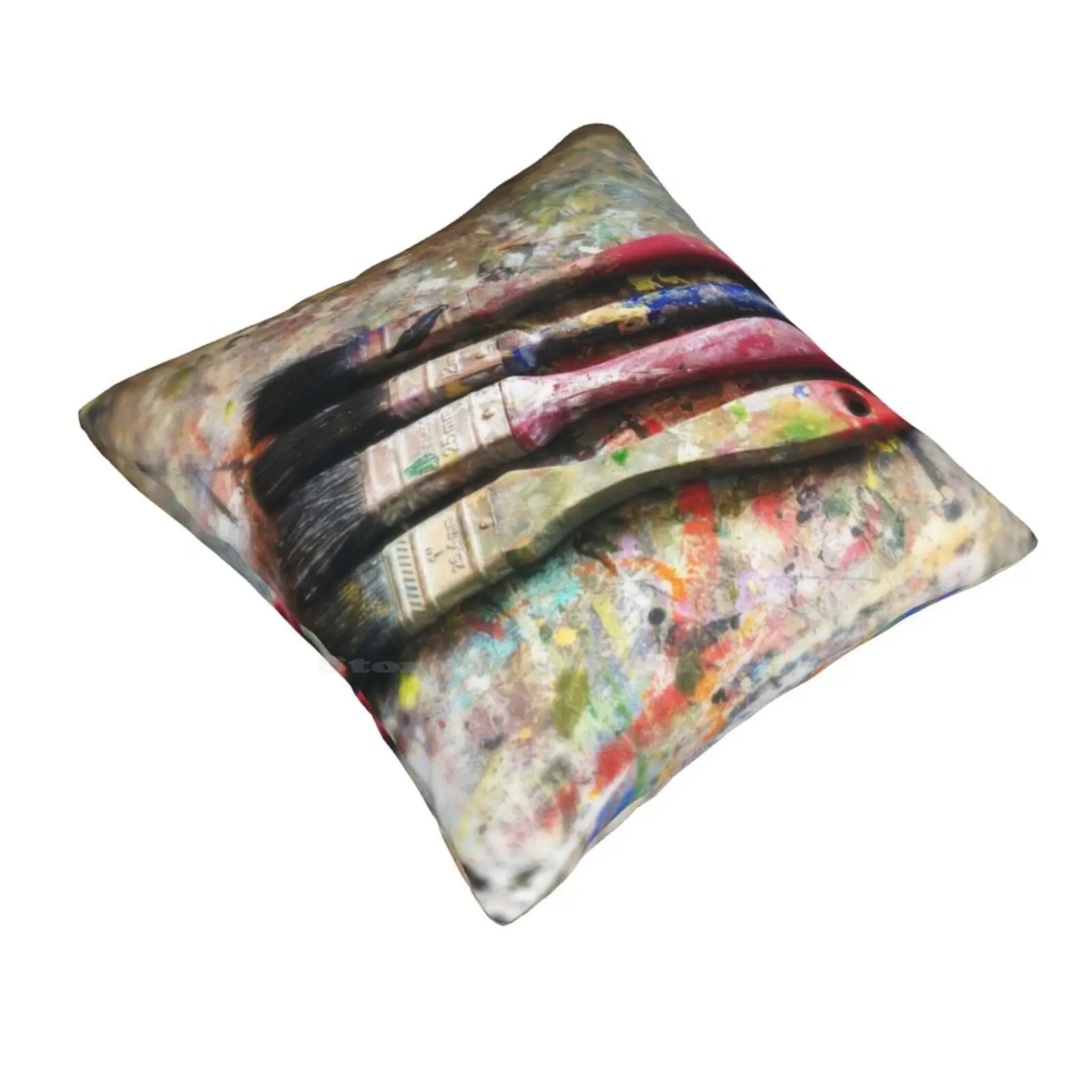 Four Paintbrushes Throw Cushion Pillow Cover Paintbrush Paint Brush Artists Studio Workspace Equipment Eyeshoot Still Life