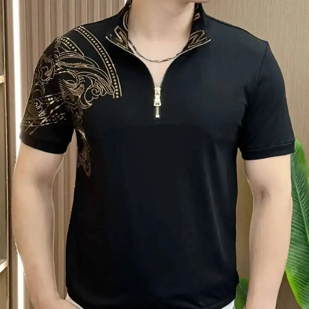 

New Summer Boutique Camisa Polo Masculina Black Gold Tee Shirt Homme Social Club Outfits European Style Polos Para Hombre