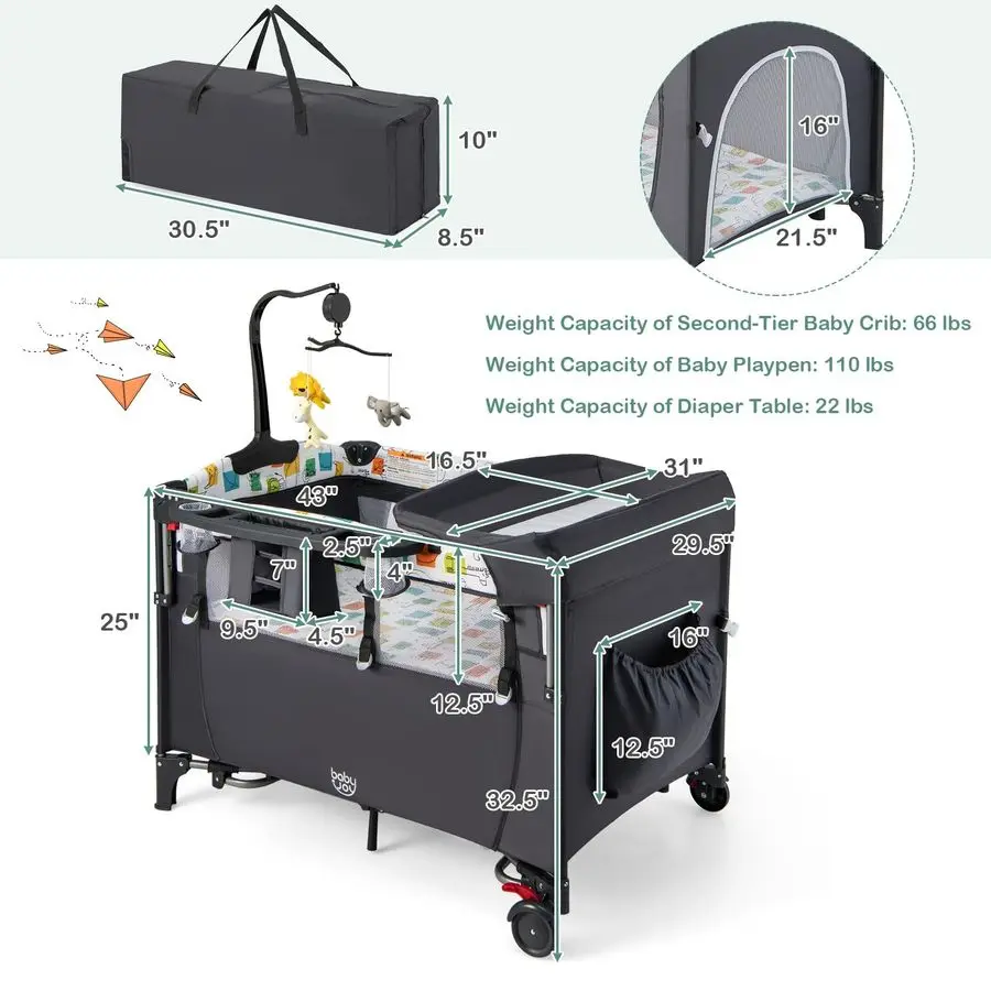 حزمة وتشغيل 5 في 1، نائمة بجانب السرير للأطفال مع سرير، سرير متعدد الوظائف بجانب السرير من حديثي الولادة إلى الأطفال الصغار، حفاضات على شكل أمريكي تشان