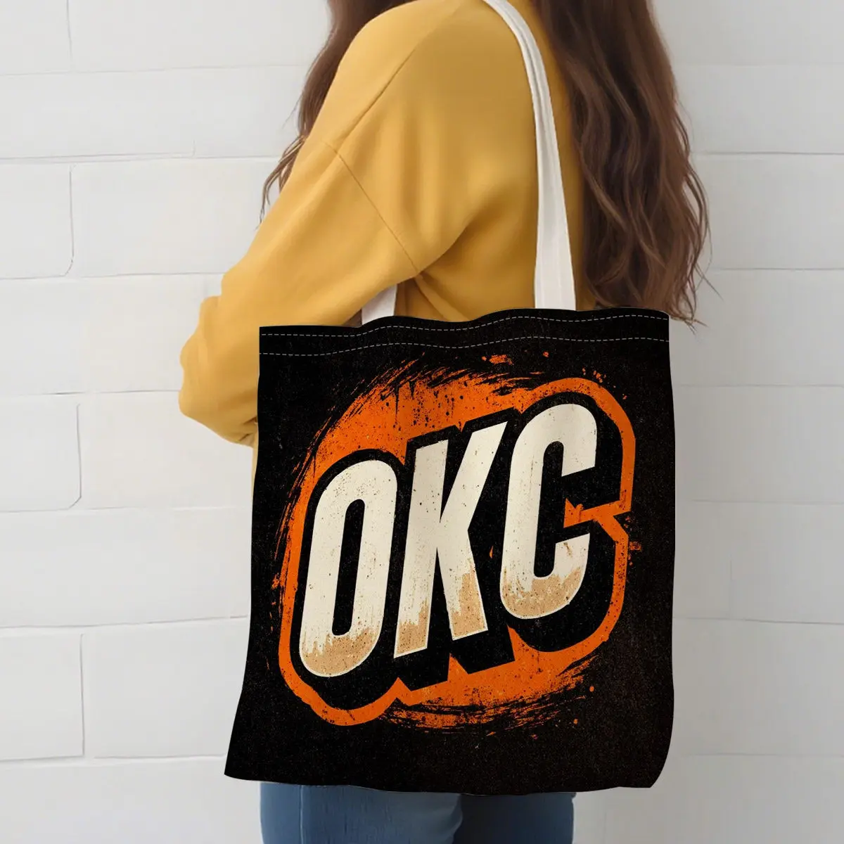 1pc"OKC" Distressed Sports Shopping Bag,suitable for daily u
