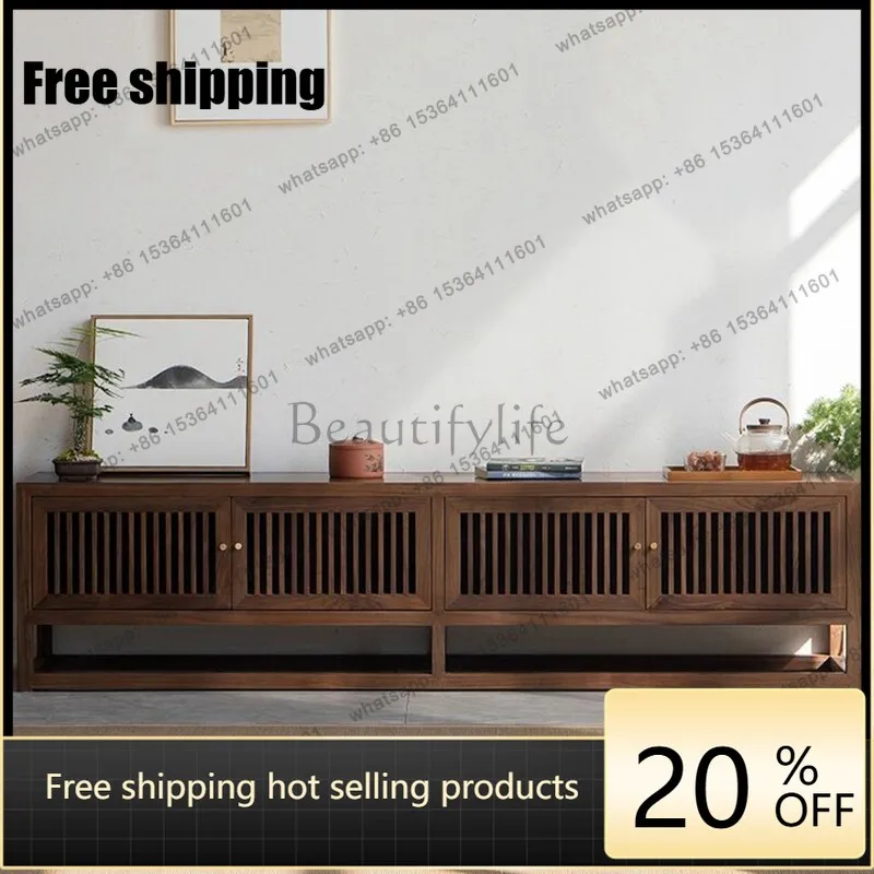 YJ New Chinese North American Black Walnut Modern Chinese Living Room Decorative Cabinet Zen Floor Cabinet