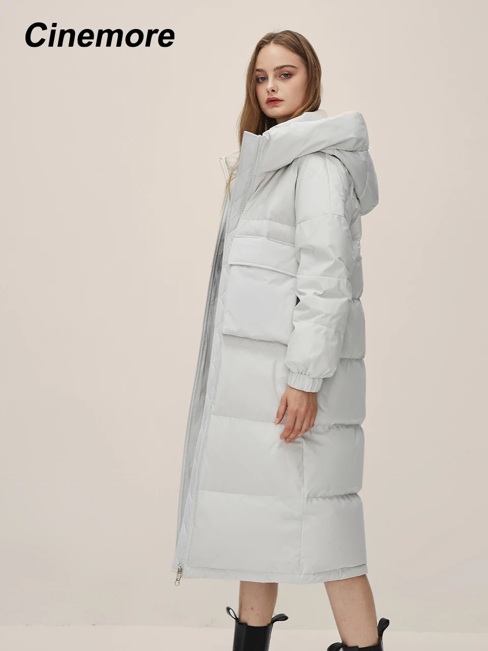 Cinemore down jacket female winter 2022 fashion classic long Parkas 90% white duck down thickened hooded warm women coat Y82039