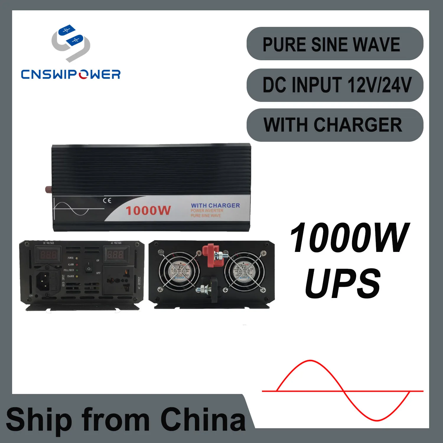 ups inverter 1000W pure sine wave inverter with charger 12V 24V 48v DC to AC 220V 230V 240v solar power inverter