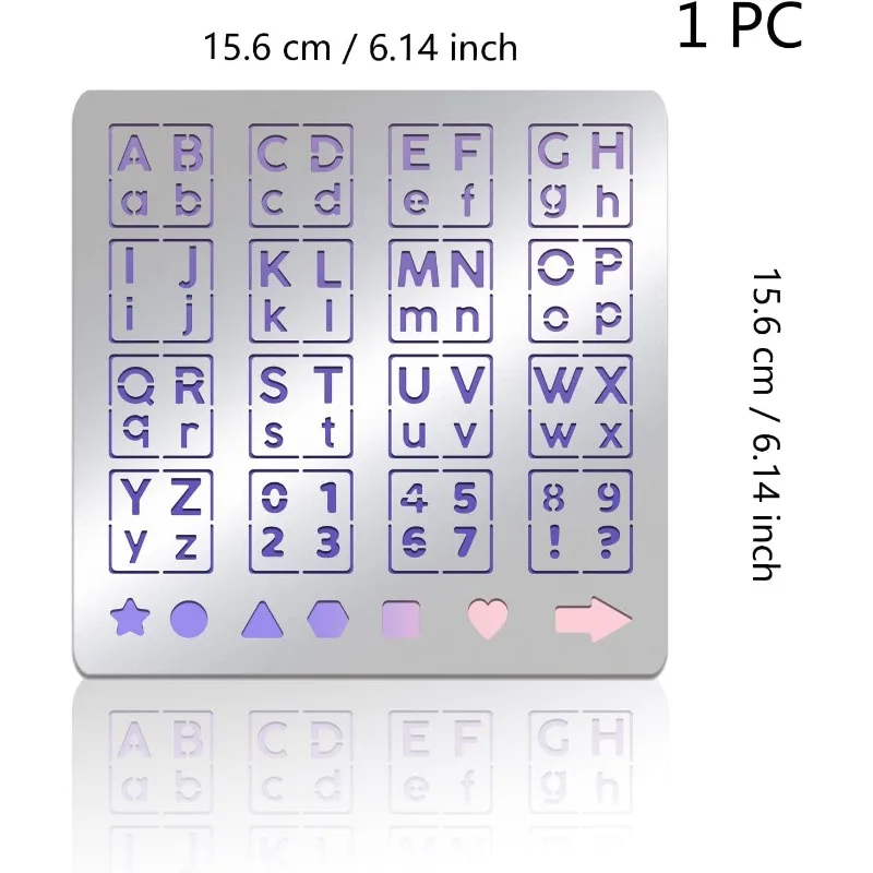 1 pc Alphabet Number Stainless Steel Stencil Template 6x6 Inch Symbol Metal Journal Stencils Templates Tool for Wood