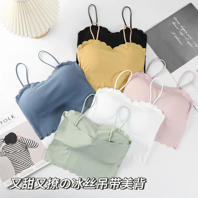 Wave Edge Long Ice Silk Underwear Tube Top Beautiful Back Underwired Bra Anti-Exposure Breathable Inner Wear Base Spaghetti Stra