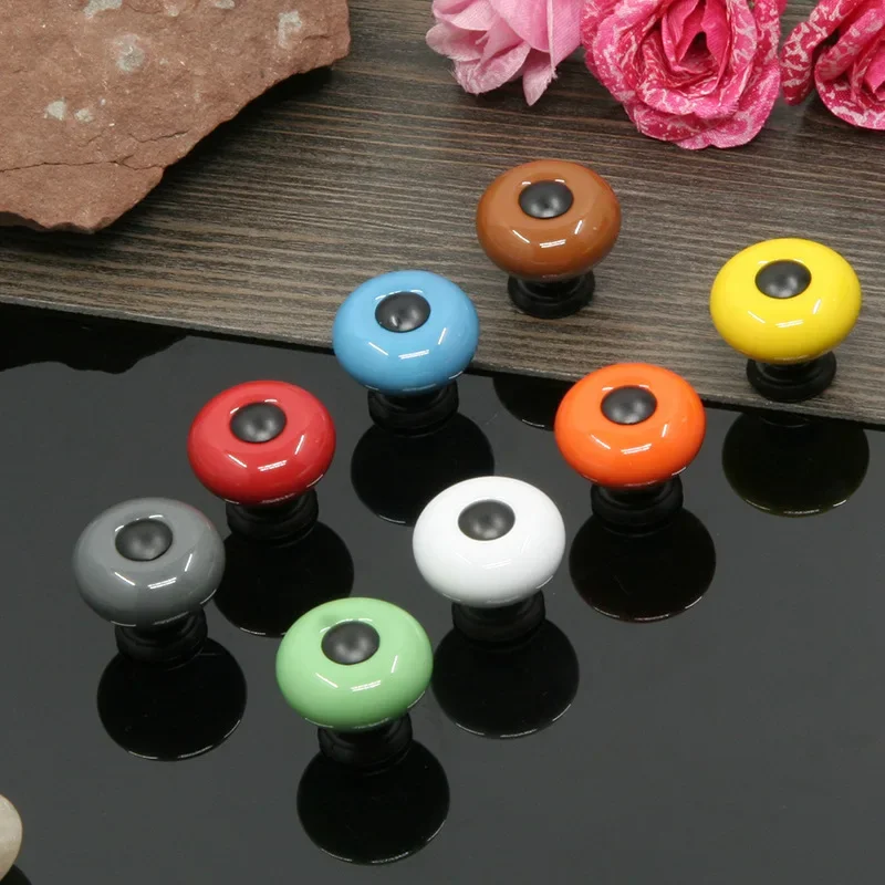 25mm Furniture Ceramic Handle Black and White Drawer European Style Simple Antique Single Hole Pulls Round Handles Knobs