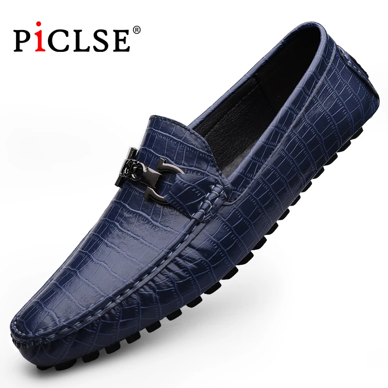 PICLSE Luxury Brand Genuine Leather Men Shoes Slip-On Casual Leather Shoes Men Loafers Comfortable Moccasins Men Shoes