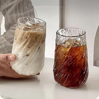 400ML Coffee Mug Glassware Stripe Glass Cup Ice Mug Transparent Glass Tea Cup Drinkware Juice Milk Mocha Cups Kitchen Supplies