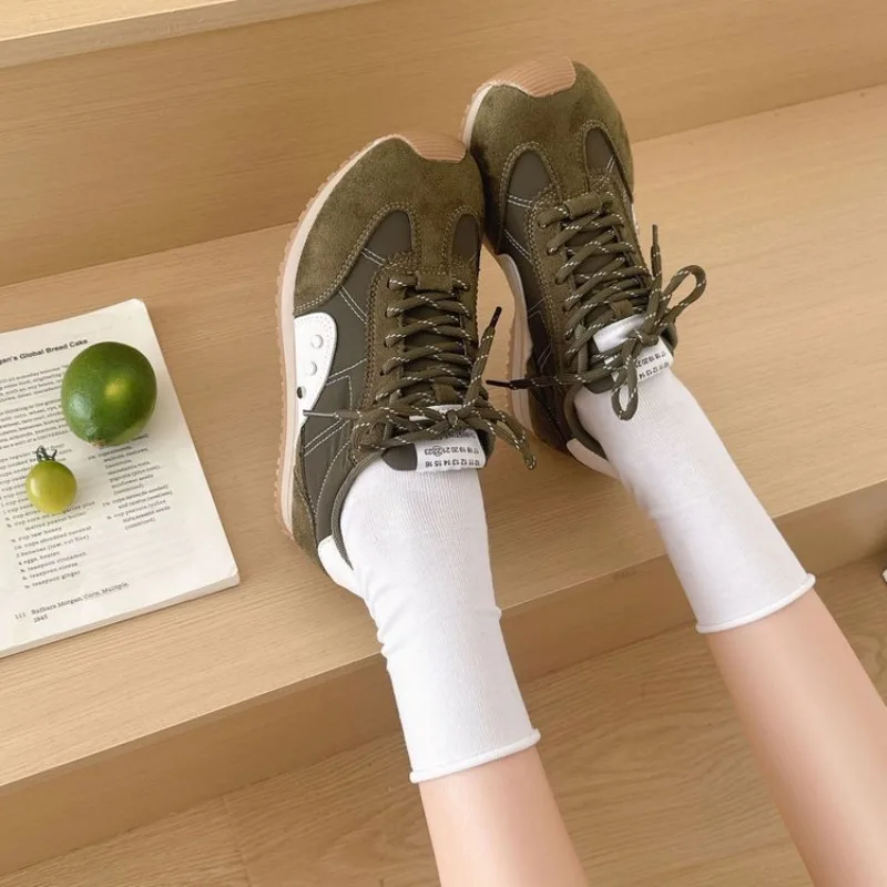 Retro Color Block Sneakers Women Soft Flat Running Shoes Lace Up Multicolor Casual Walking Footwear Outdoor Vintage Trainers view 3