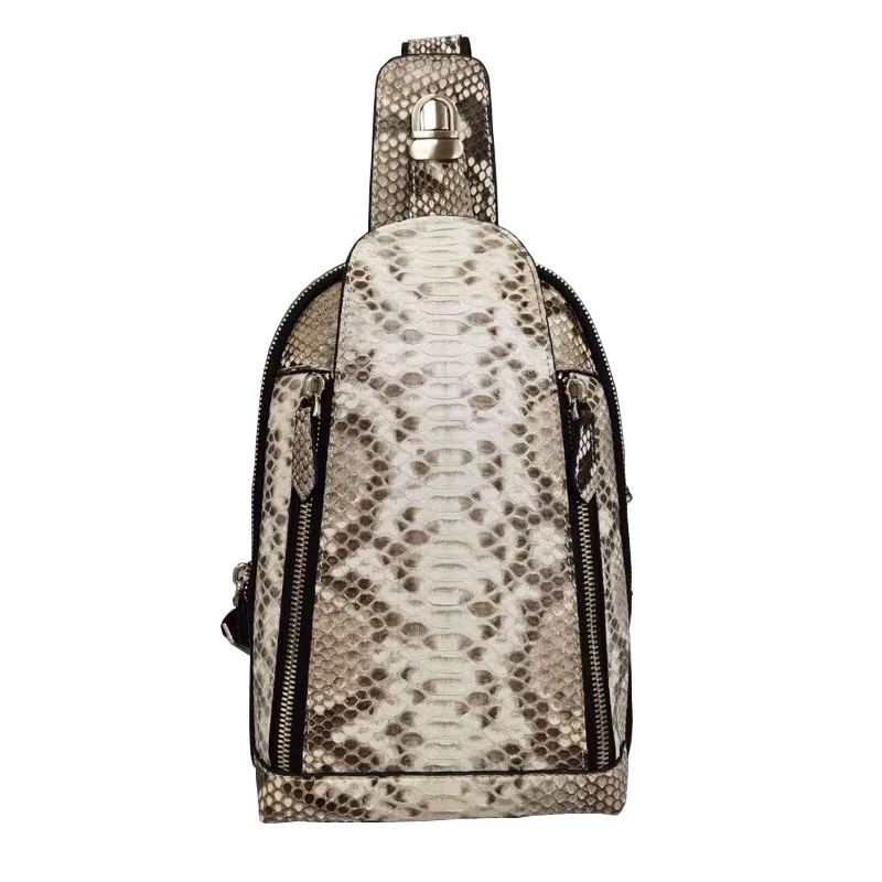 Imagem -05 - Bolsa Peito Crossbody Pele Python Masculina Couro Real Bolsa de Ombro de Luxo Moda Lazer Nova 45 2023