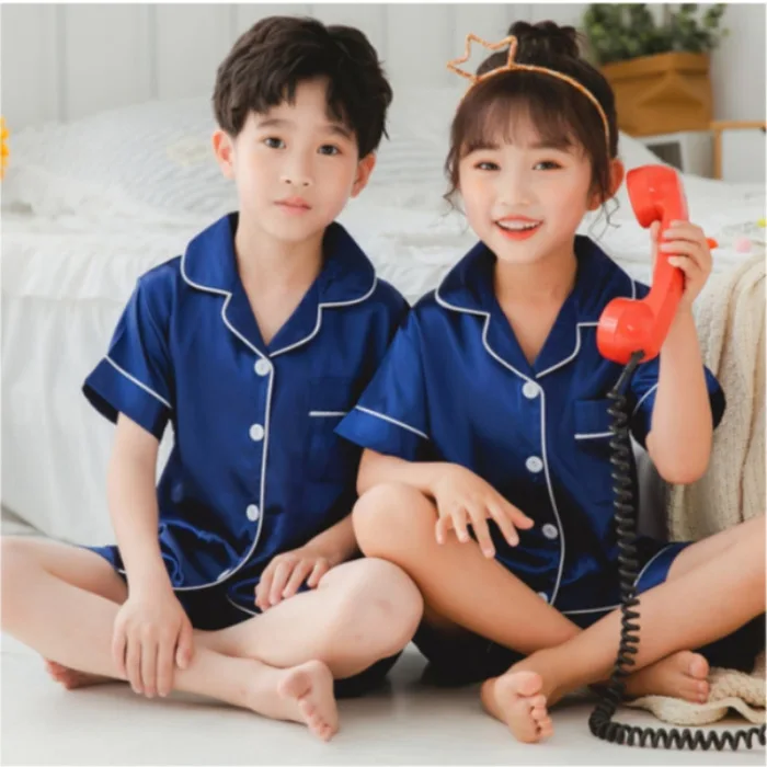 Satin Sleepwear Set 2-Piece Short Sleeved Button Up Top and Shorts, Soft and Silky Comfortable Sleepwear for Summer Casual Wear