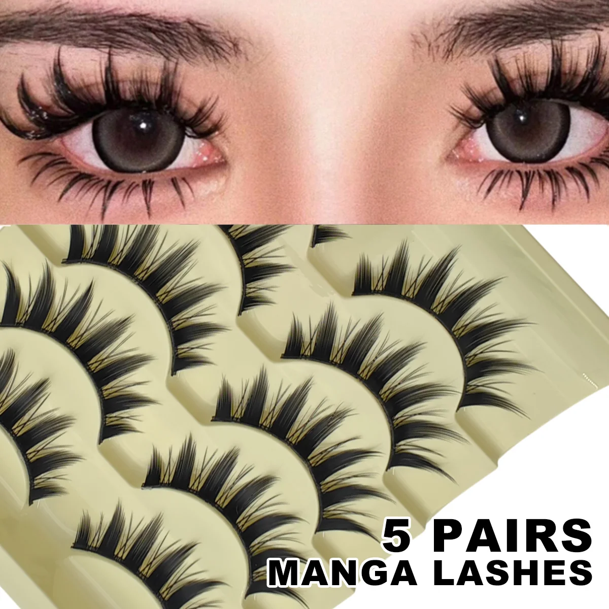 5 أزواج من الرموش السميكة من مانغا، مكياج طبيعي طويل، تأثير عين كبير، رموش بشريط كامل دراماتيكي