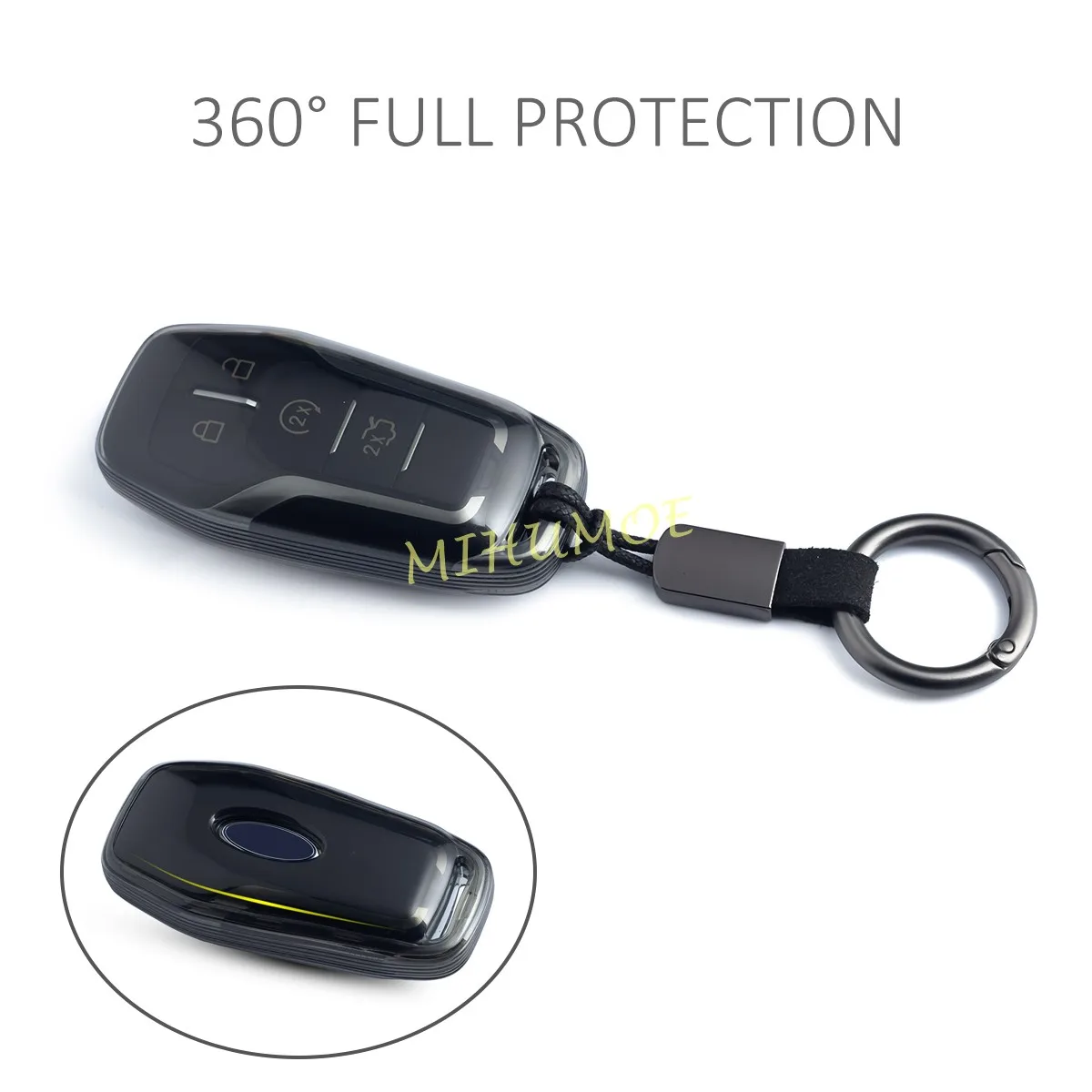 For Ford Explorer Fusion F-150 Edge Mustang Lincoln Mondeo MKZ MKC MKX Black Transparent Smart Car Key Fob Case Cover Keychain