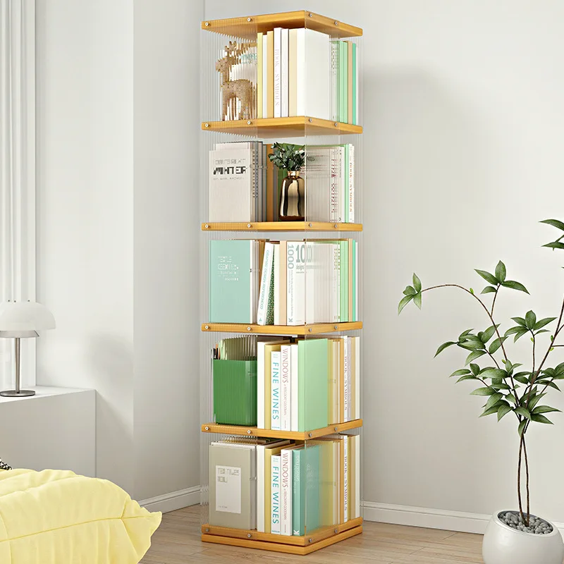 Acrylic transparent rotating bookcase 360-degree bookcase multi-layer floor storage picture book rack modern minimalist shelf.