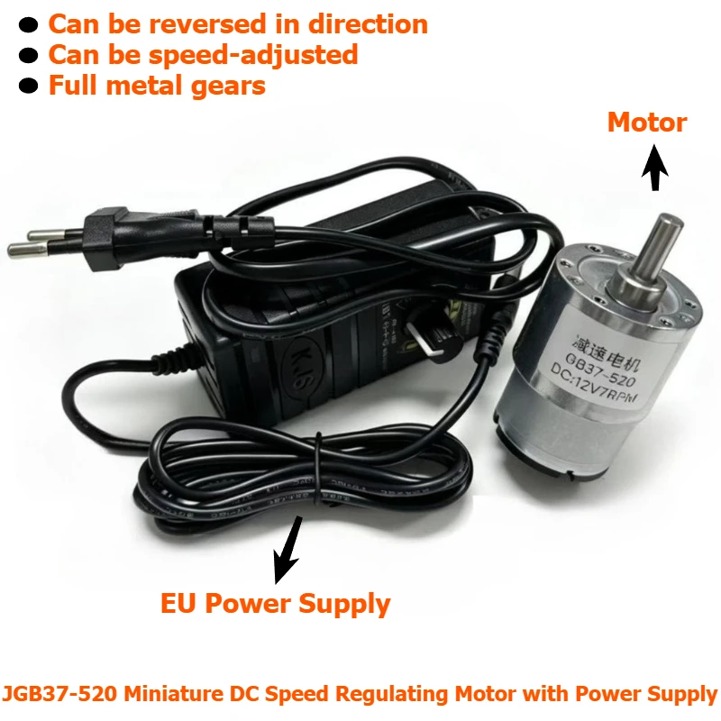 Miniature DC Speed Reduction Motor JGB37-520, Capable of Forward and Reverse Rotation and Adjustable Speed with Power Motor.