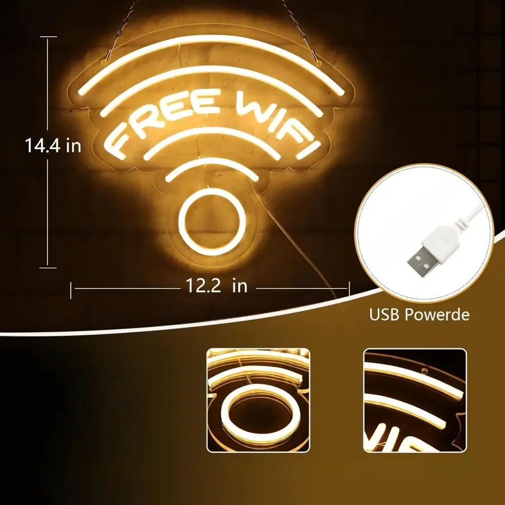 Free Wifi Neon Sign LED Wall Art USB Powered Signal Glow Lamp Internet Theme Decor Cafe Bar Restaurant Shop Home Party Light