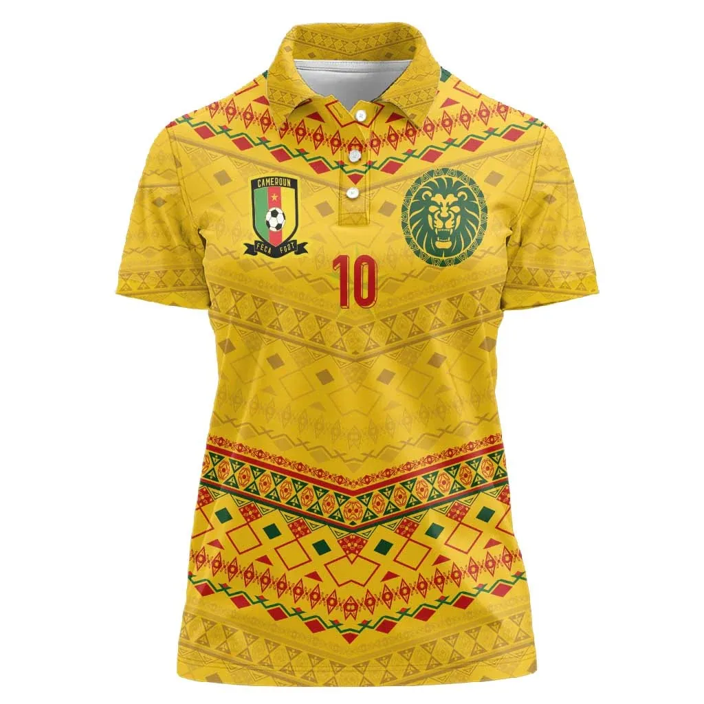 Women Cameroon Collared Polo Shirt Lion Graphic Short Sleeve Casual Sporty Slim Fit African Style Summer Top Stylish