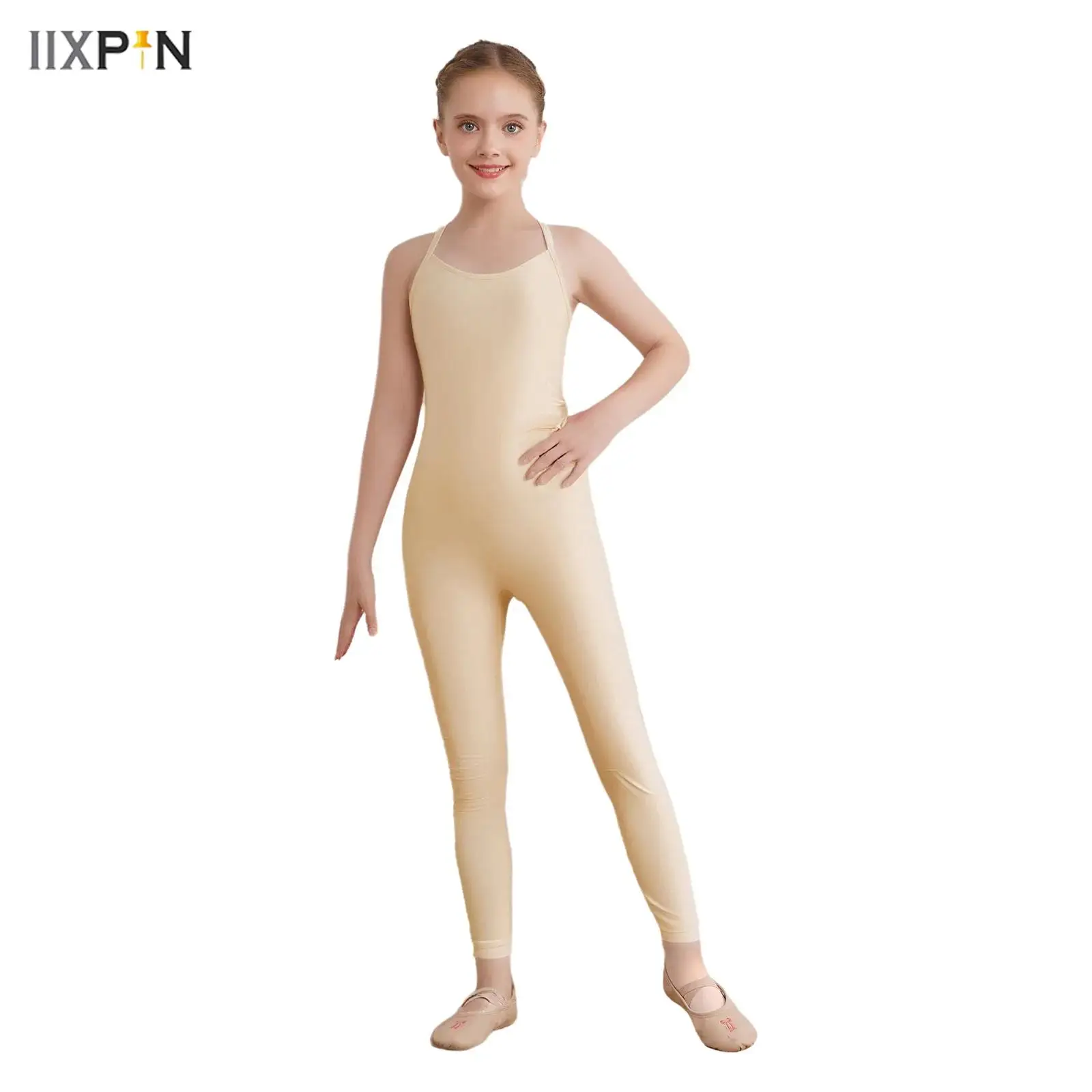 

Kids Girls Gymnastics Jumpsuit Sleeveless Adjustable Spaghetti Straps Cross Back Full Body Leotard Ballet Dance Practic Bodysuit