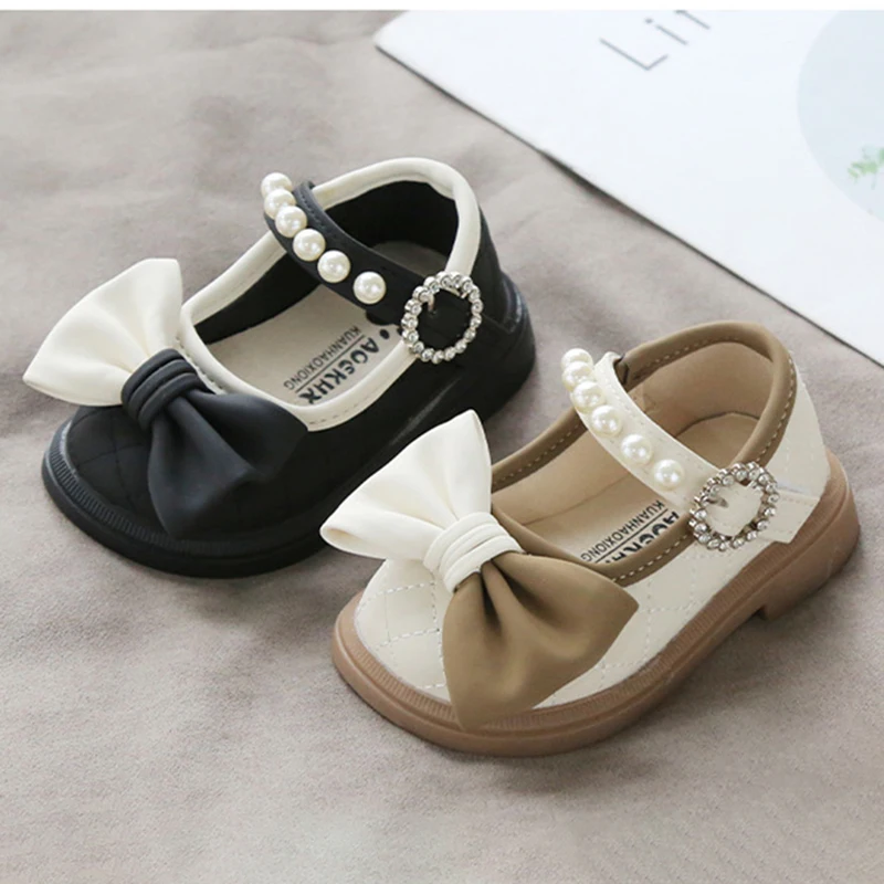 Spring and Autumn Baby Toddler Soft Sole Baby  Girls Princess  Pearl Leather Shoes Cute Flat Breathable Non-Slip Shoes