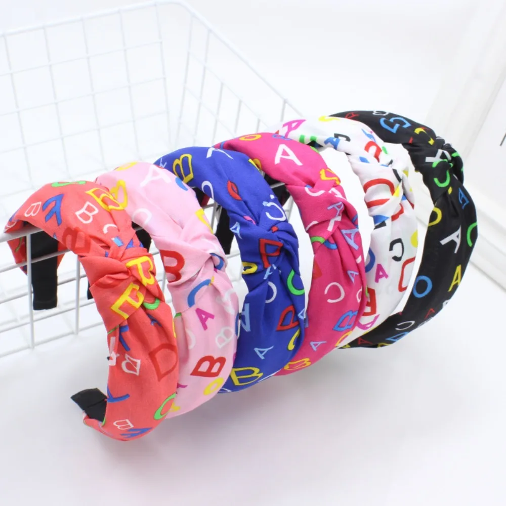 New Fabric Knot Headband Cartoon English Letter Girl Headband Fashion Hair Card Hair Accessories Women