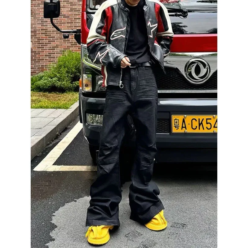 

Мужские облегающие джинсы с восковым покрытием Hand Brued Wax Bla, длинные брюки в стиле ретро, прямые брюки, прочная средняя талия